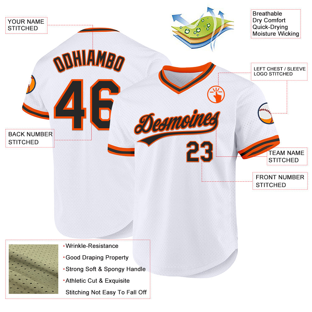 Custom White Black-Orange Authentic Throwback Baseball Jersey view 3