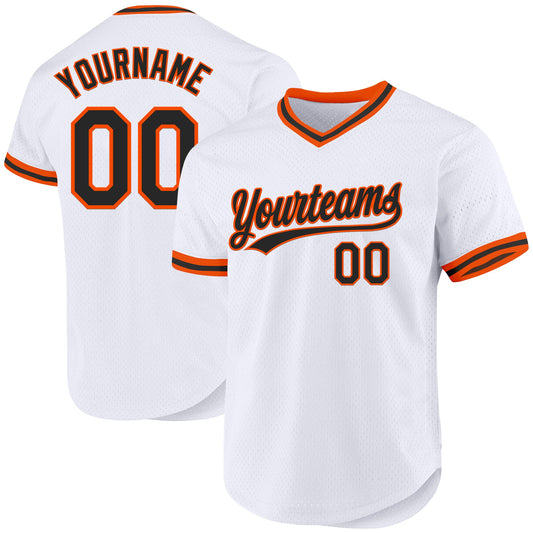 Custom White Black-Orange Authentic Throwback Baseball Jersey - Main View