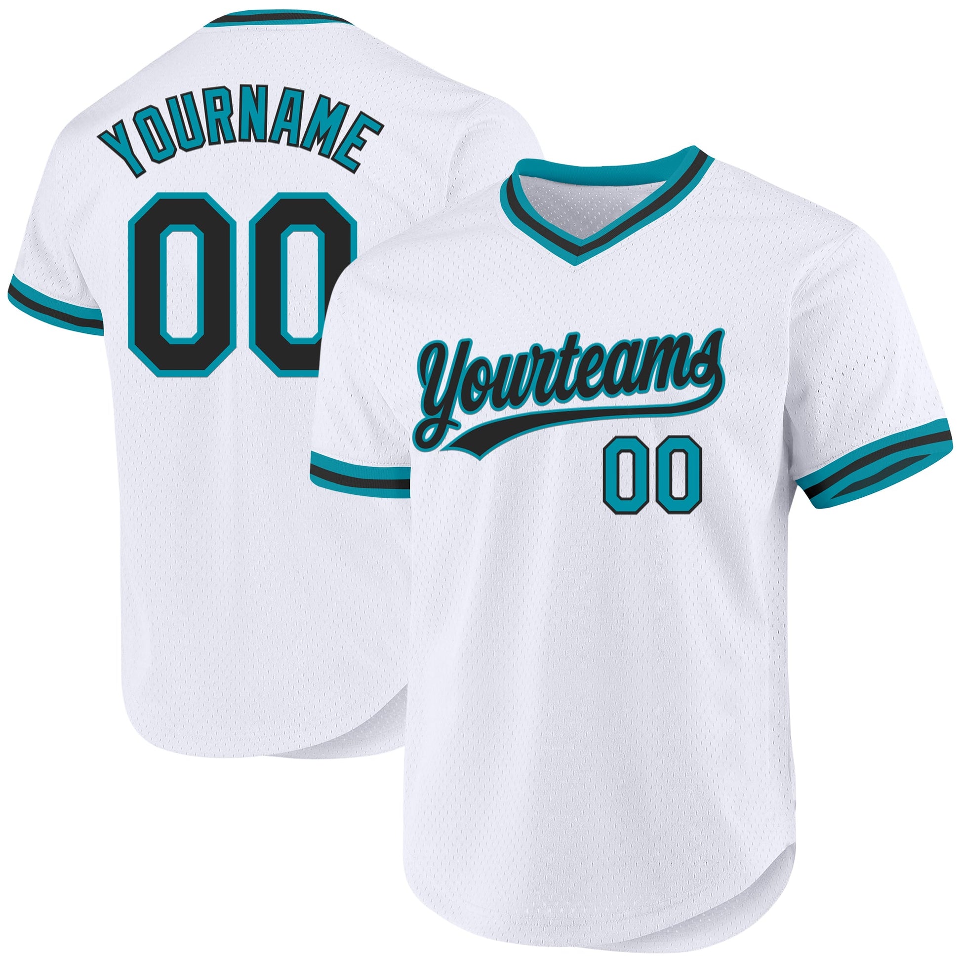 Custom White Black-Teal Authentic Throwback Baseball Jersey - Main View