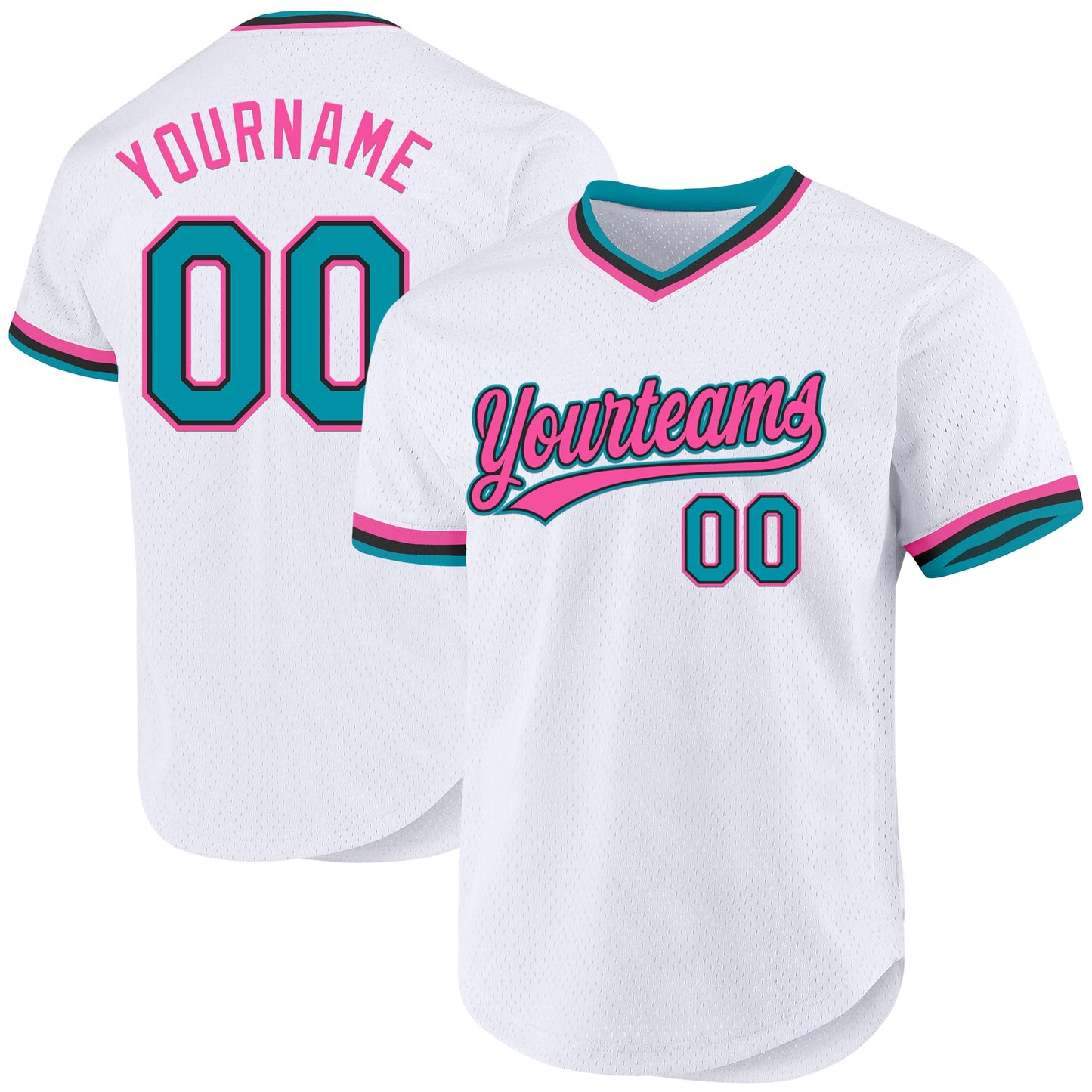 Custom White Teal Black-Pink Authentic Throwback Baseball Jersey - Main View