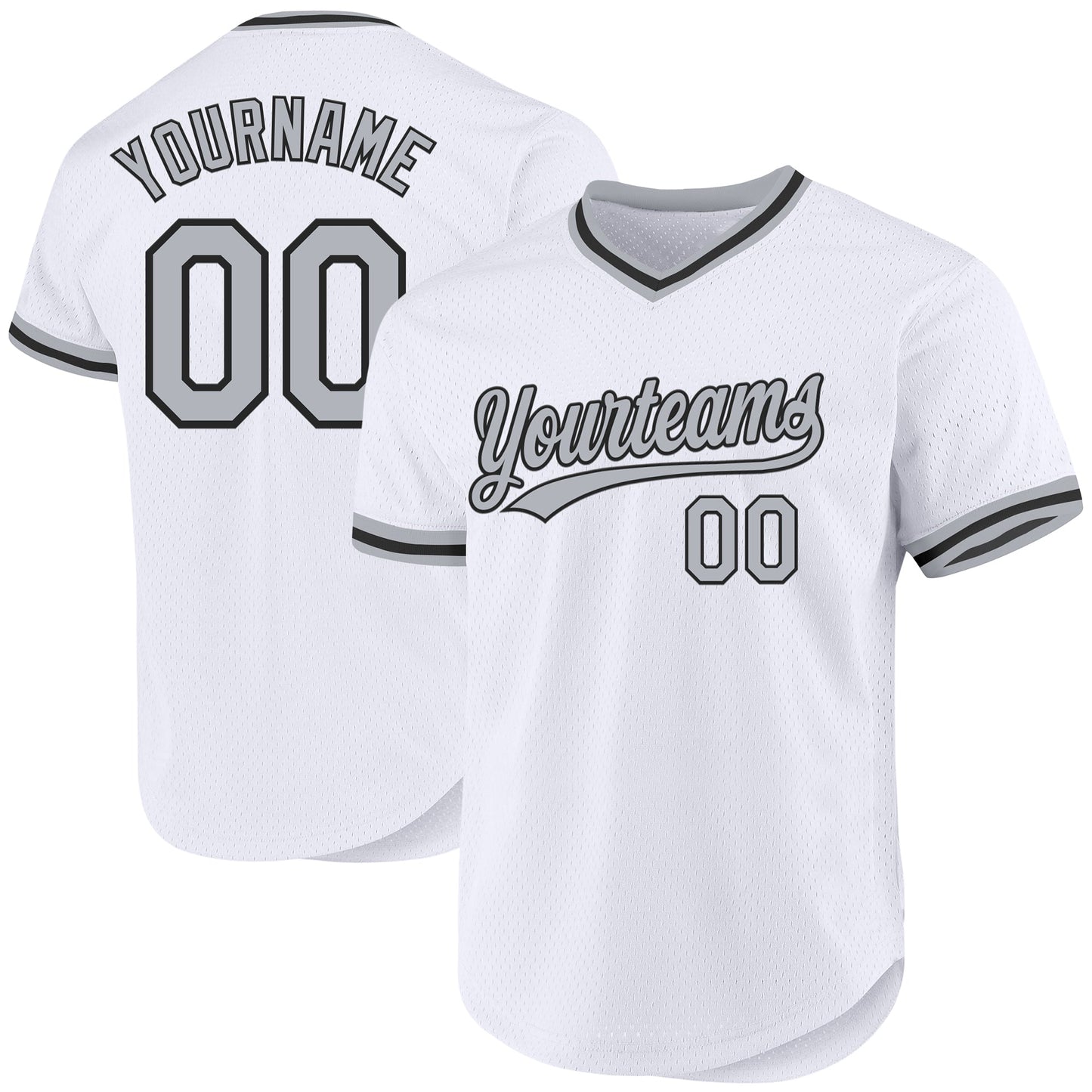 Custom White Gray-Black Authentic Throwback Baseball Jersey - Main View