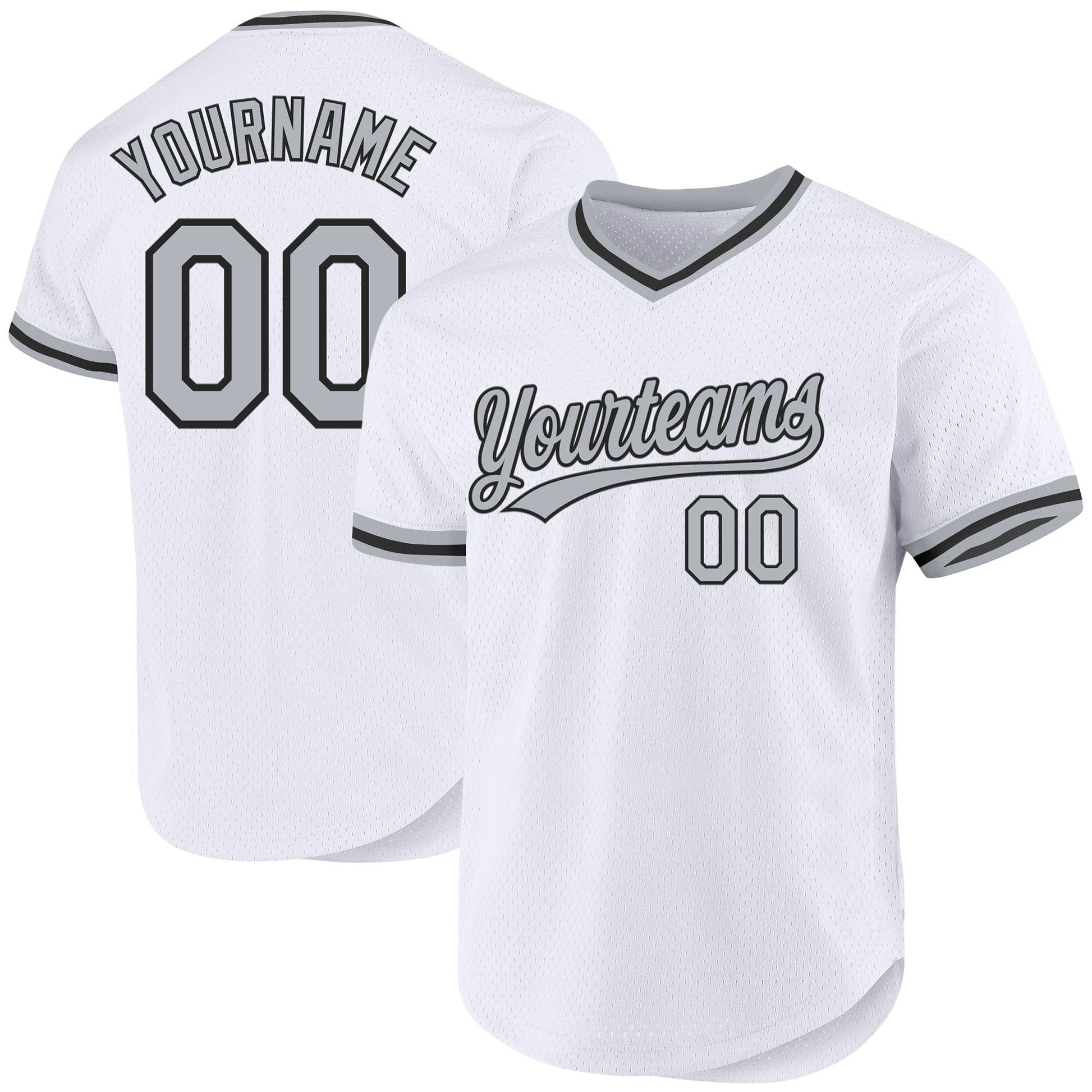Custom White Gray-Black Authentic Throwback Baseball Jersey - Main View