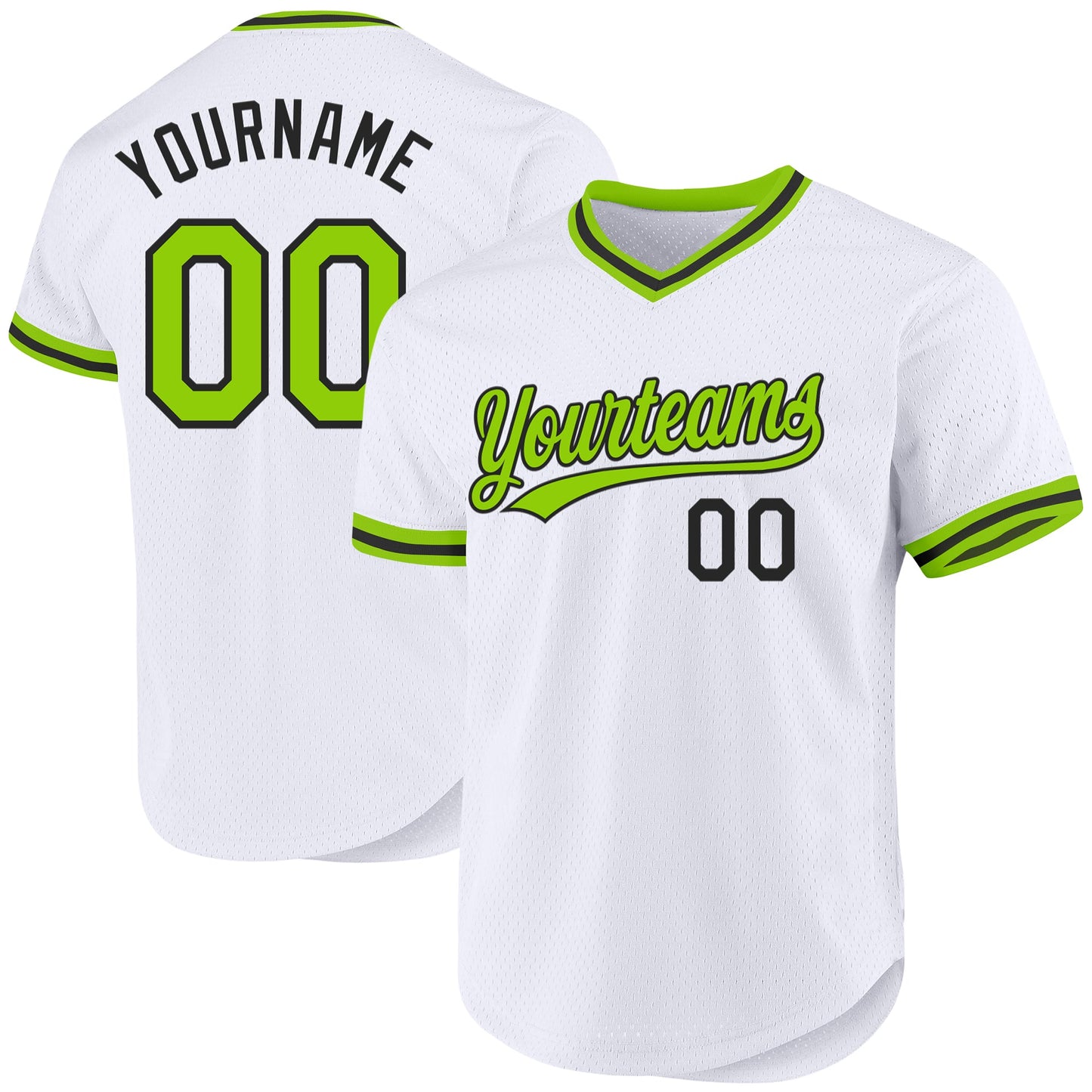 Custom White Neon Green-Black Authentic Throwback Baseball Jersey - Main View