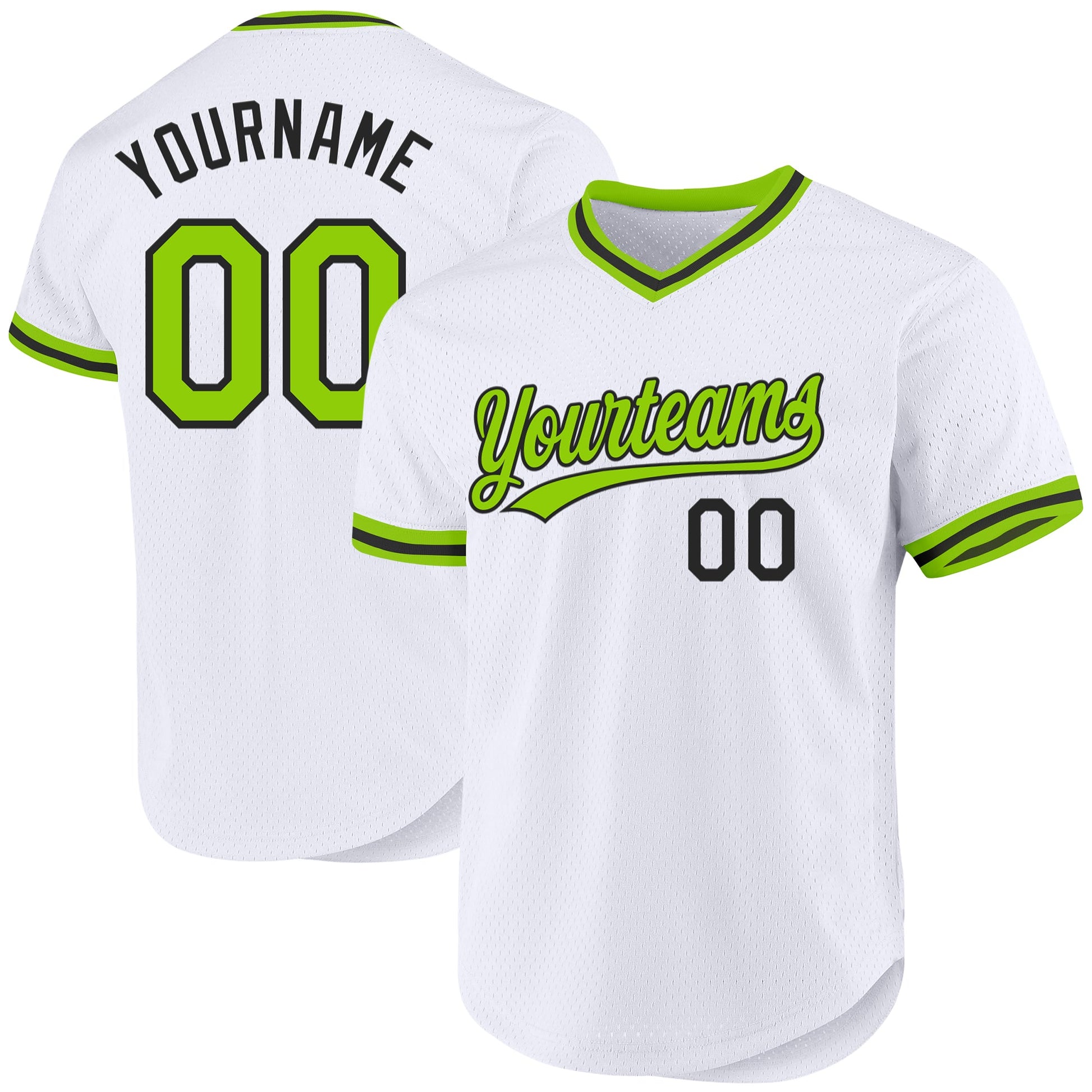 Custom White Neon Green-Black Authentic Throwback Baseball Jersey - Main View