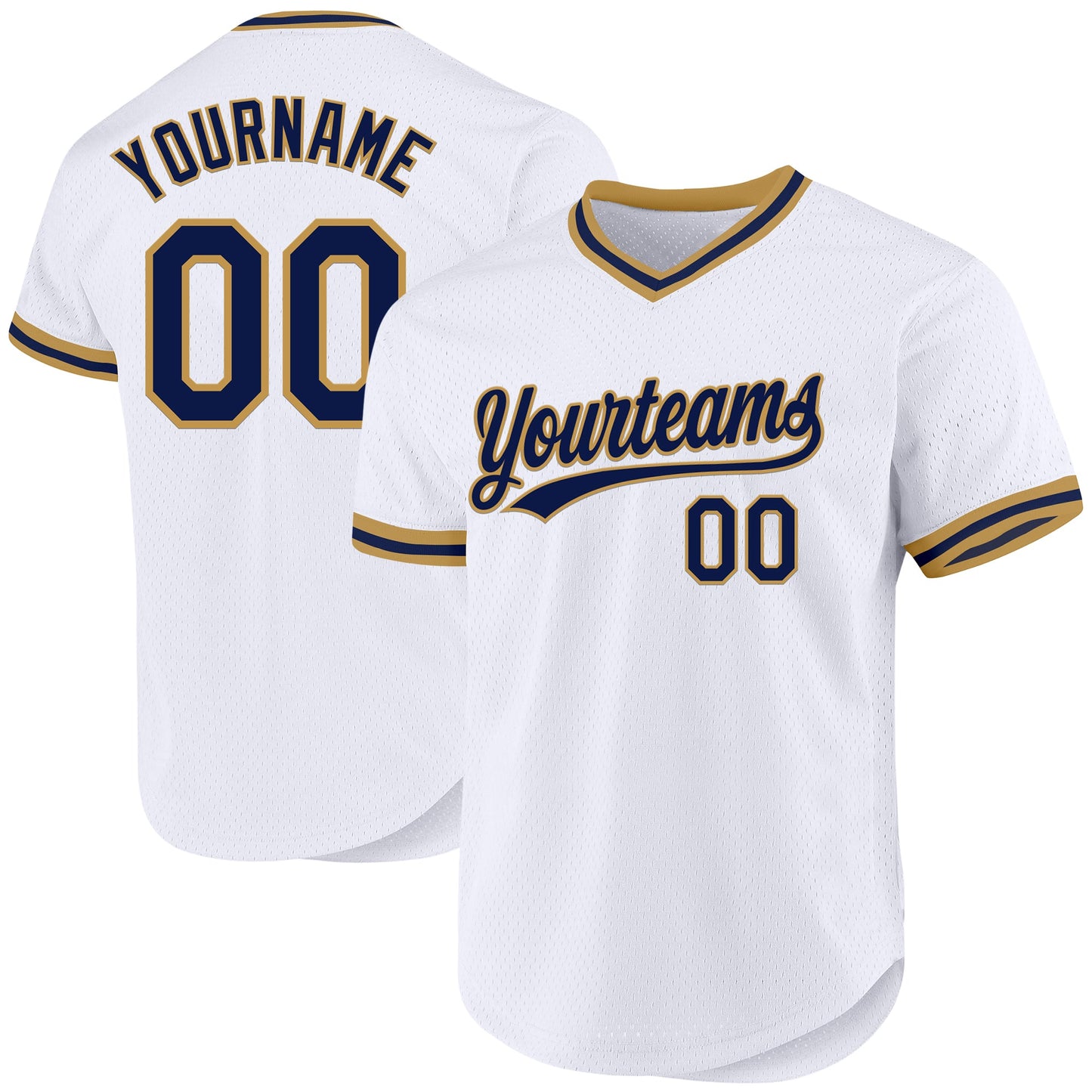 Custom White Navy-Old Gold Authentic Throwback Baseball Jersey - Main View