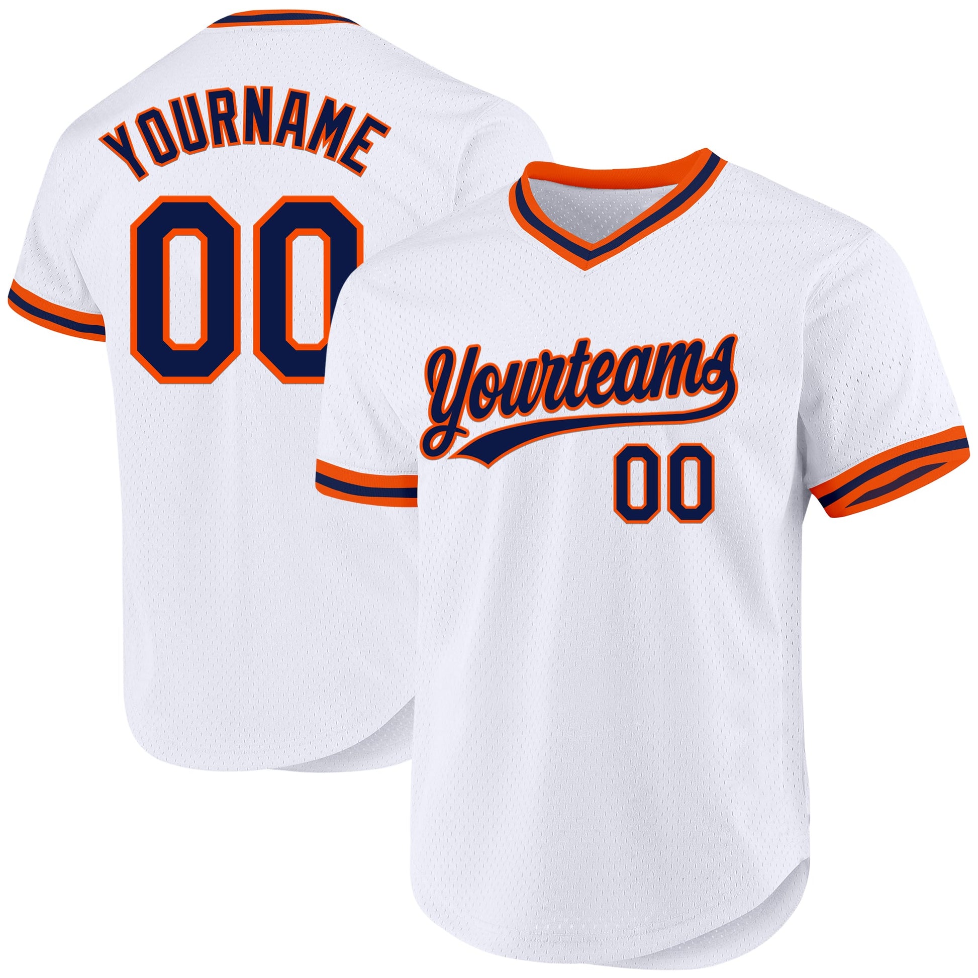 Custom White Navy-Orange Authentic Throwback Baseball Jersey - Main View
