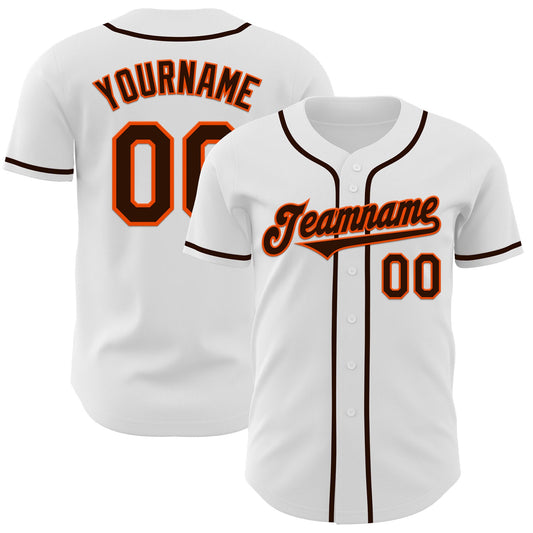 Custom White Brown-Orange Authentic Baseball Jersey - Main View