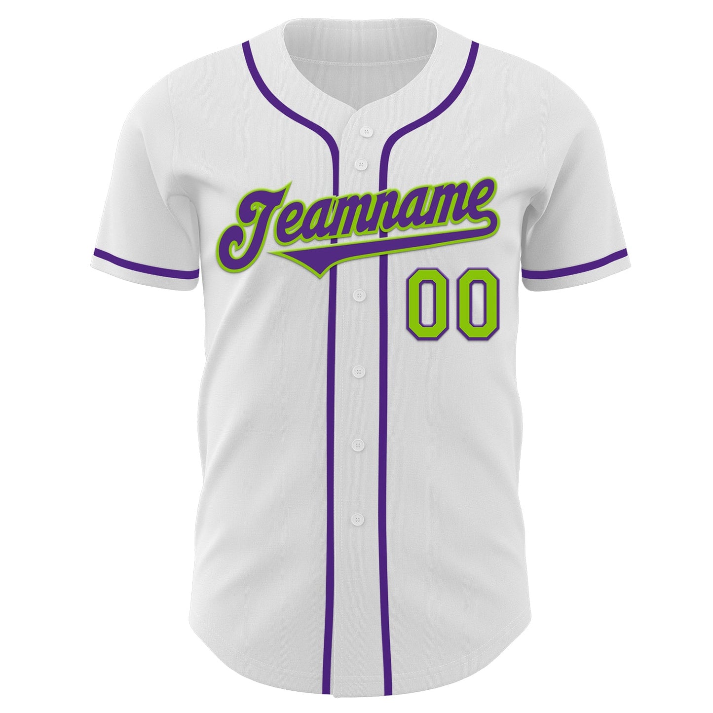 Custom White Purple-Neon Green Authentic Baseball Jersey view 2