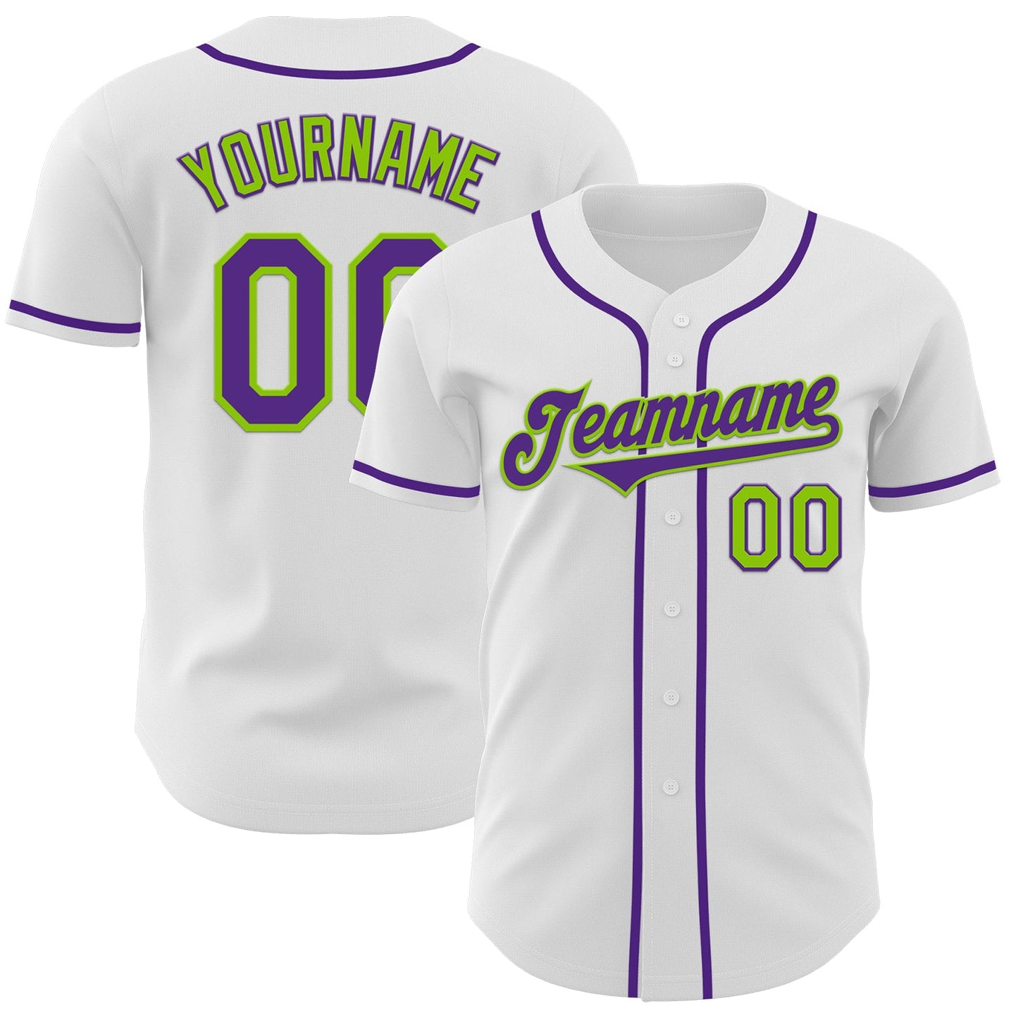 Custom White Purple-Neon Green Authentic Baseball Jersey - Main View