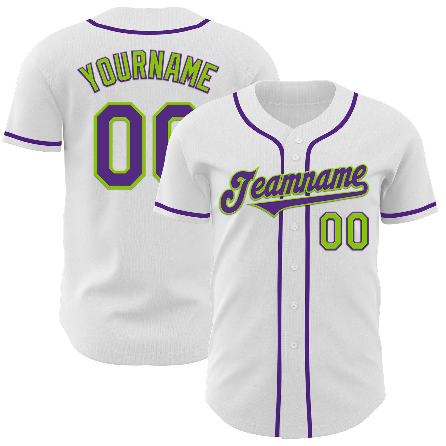 Custom White Purple-Neon Green Authentic Baseball Jersey - Main View