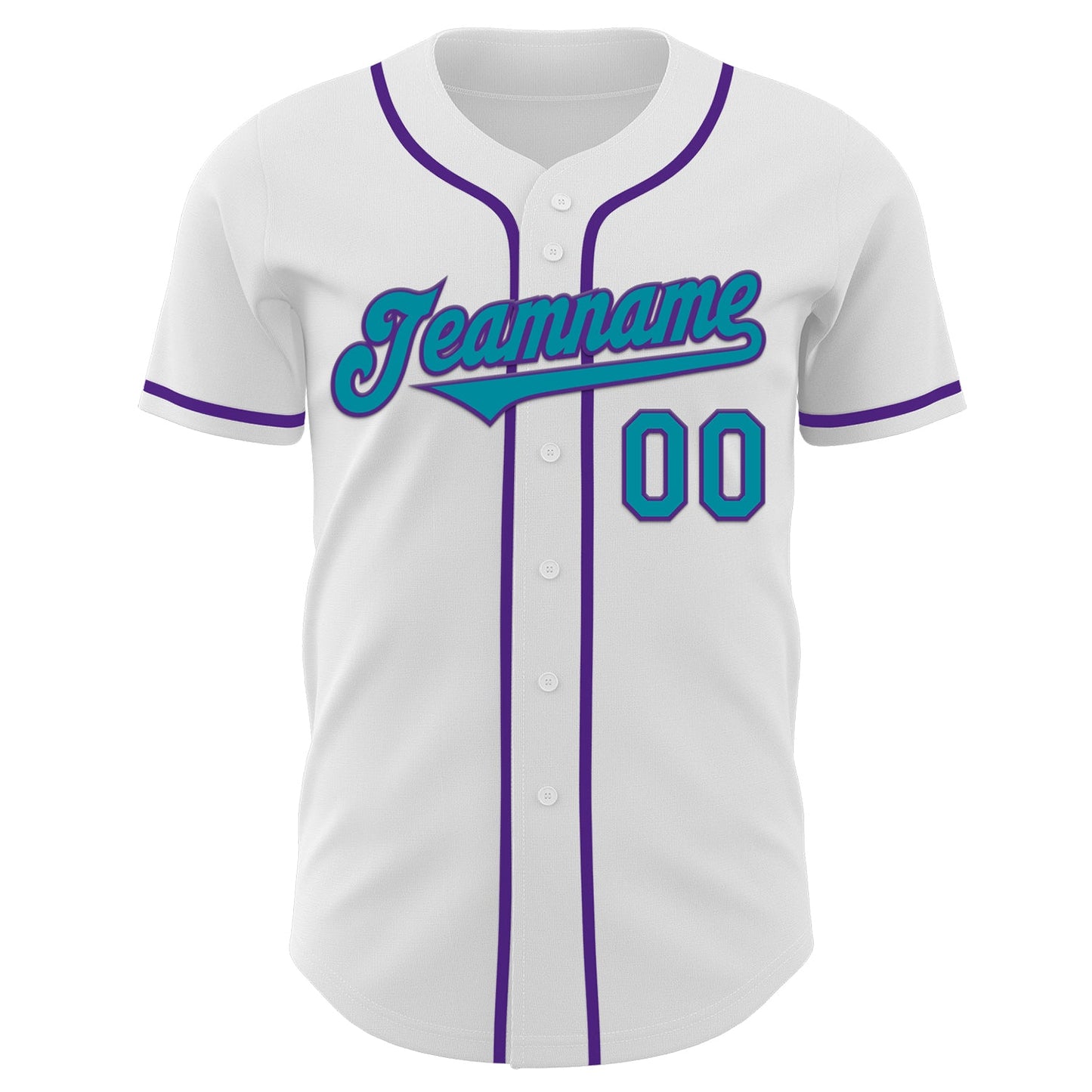Custom White Teal-Purple Authentic Baseball Jersey view 2