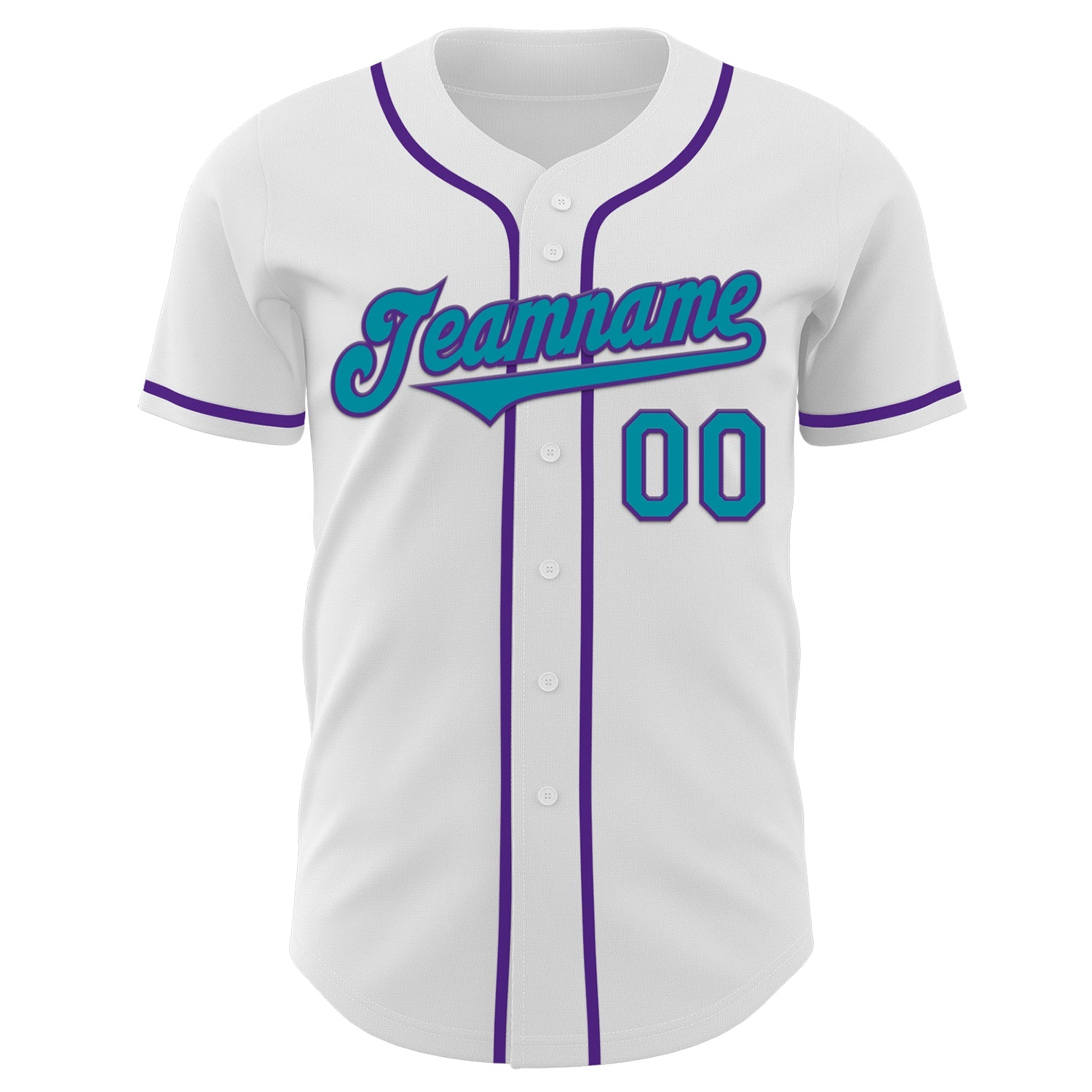 Custom White Teal-Purple Authentic Baseball Jersey view 2