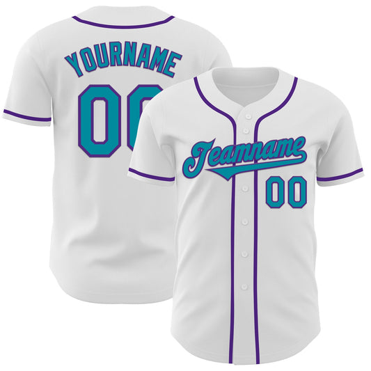 Custom White Teal-Purple Authentic Baseball Jersey - Main View