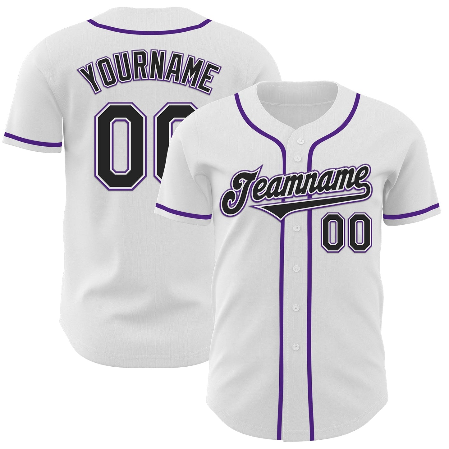 Custom White Black-Purple Authentic Baseball Jersey - Main View