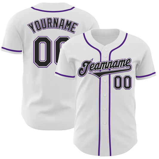 Custom White Black-Purple Authentic Baseball Jersey - Main View
