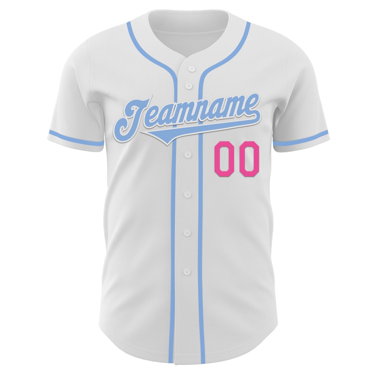 Custom White Light Blue-Pink Authentic Baseball Jersey view 2