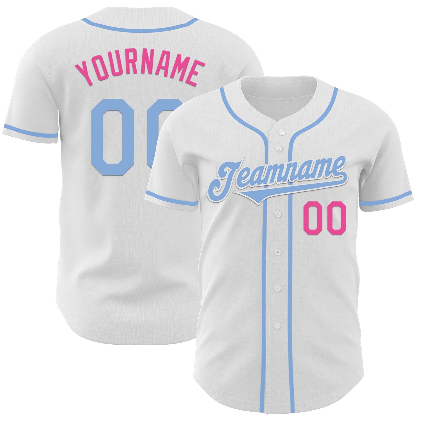 Custom White Light Blue-Pink Authentic Baseball Jersey - Main View