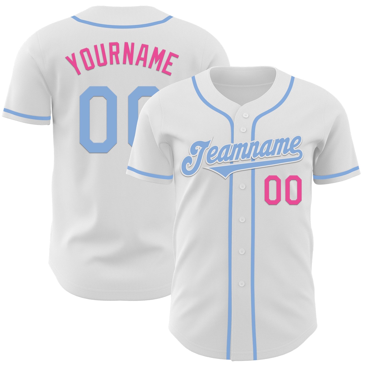 Custom White Light Blue-Pink Authentic Baseball Jersey - Main View
