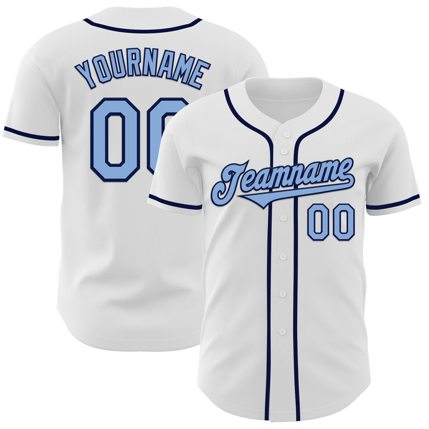 Custom White Light Blue-Navy Authentic Baseball Jersey - Main View