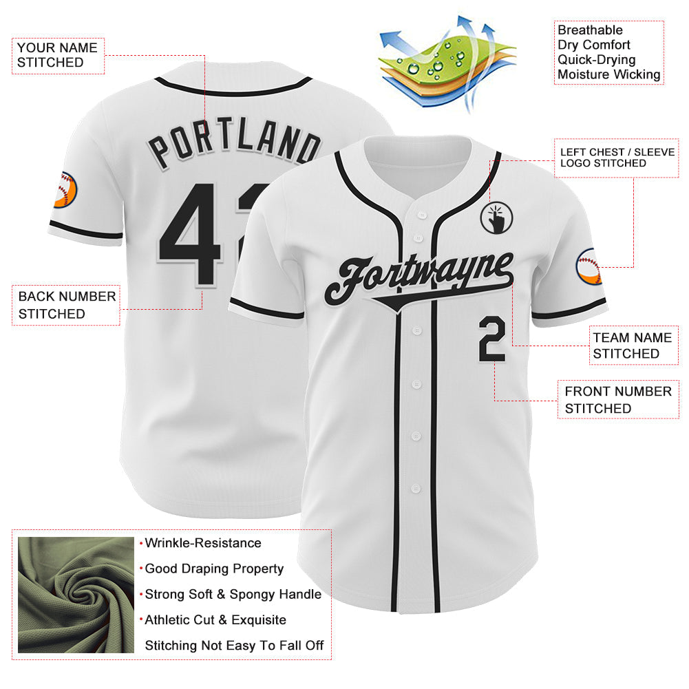 Custom White Black Authentic Baseball Jersey view 3