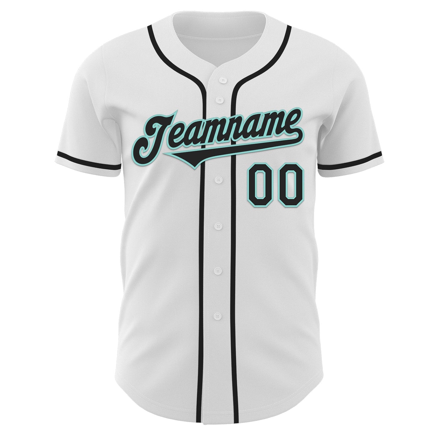 Custom White Black-Ice Blue Authentic Baseball Jersey view 2