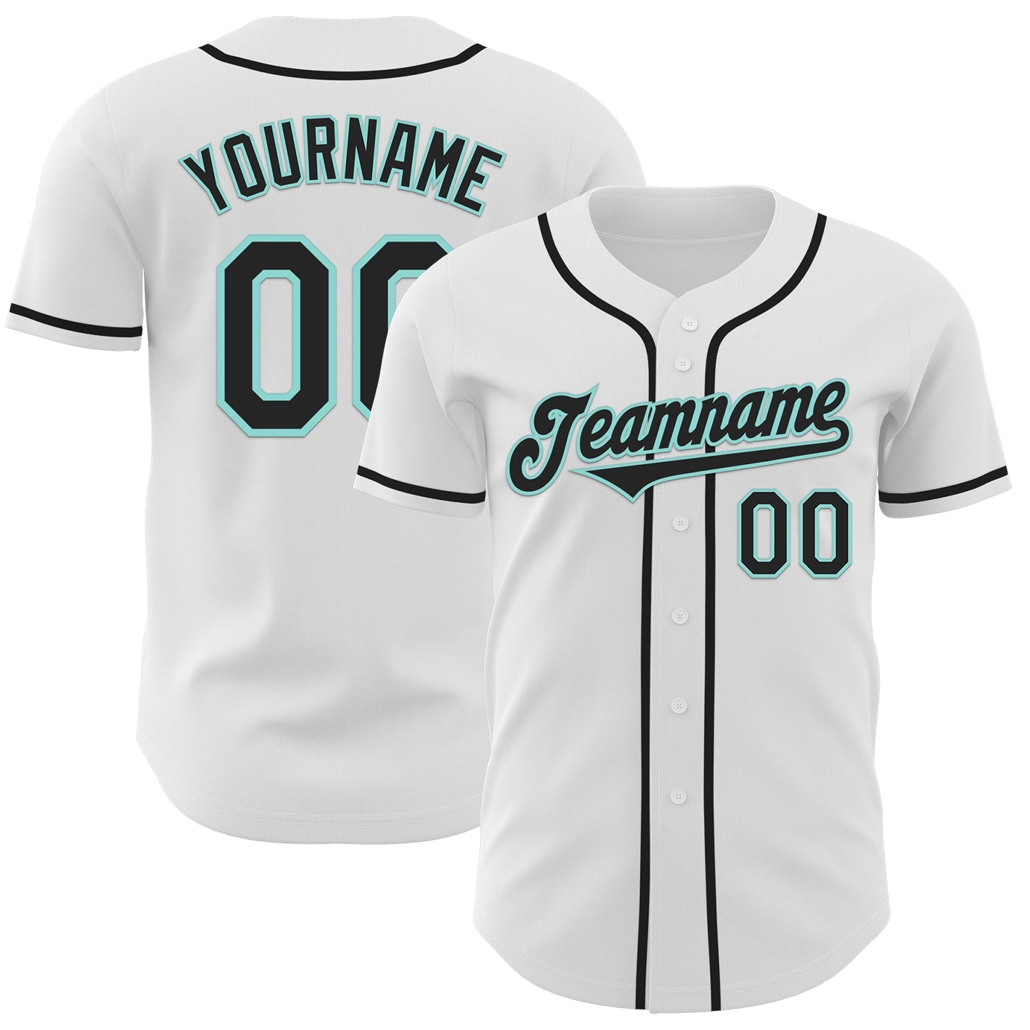 Custom White Black-Ice Blue Authentic Baseball Jersey - Main View