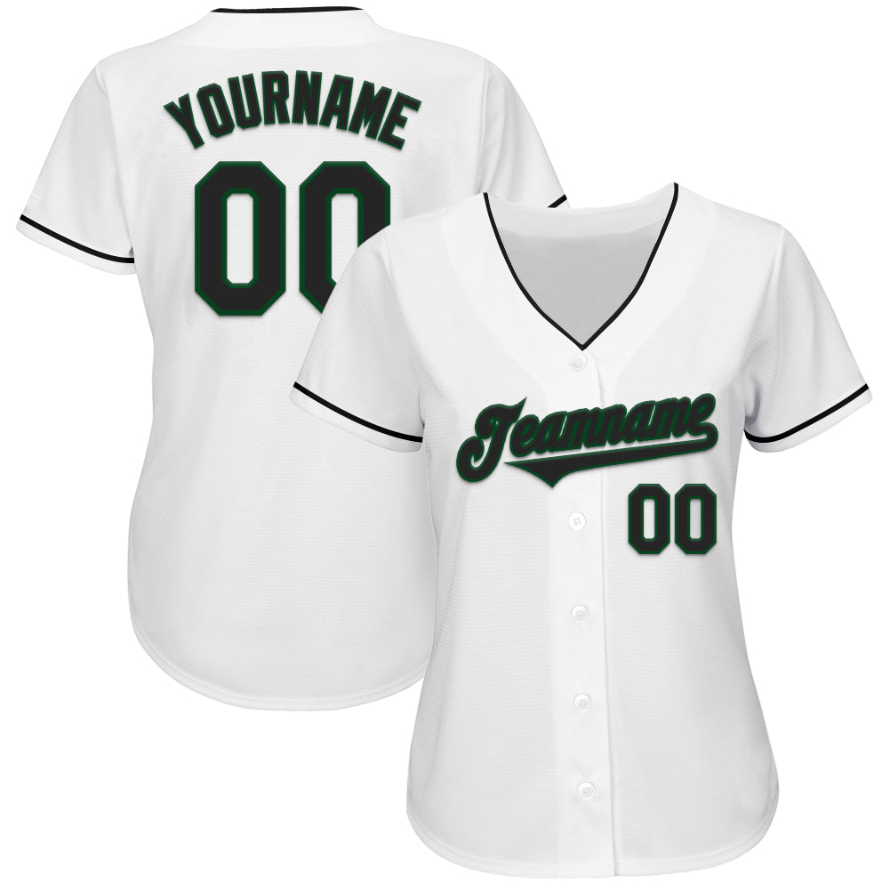 Custom White Black-Green Authentic Baseball Jersey view 2