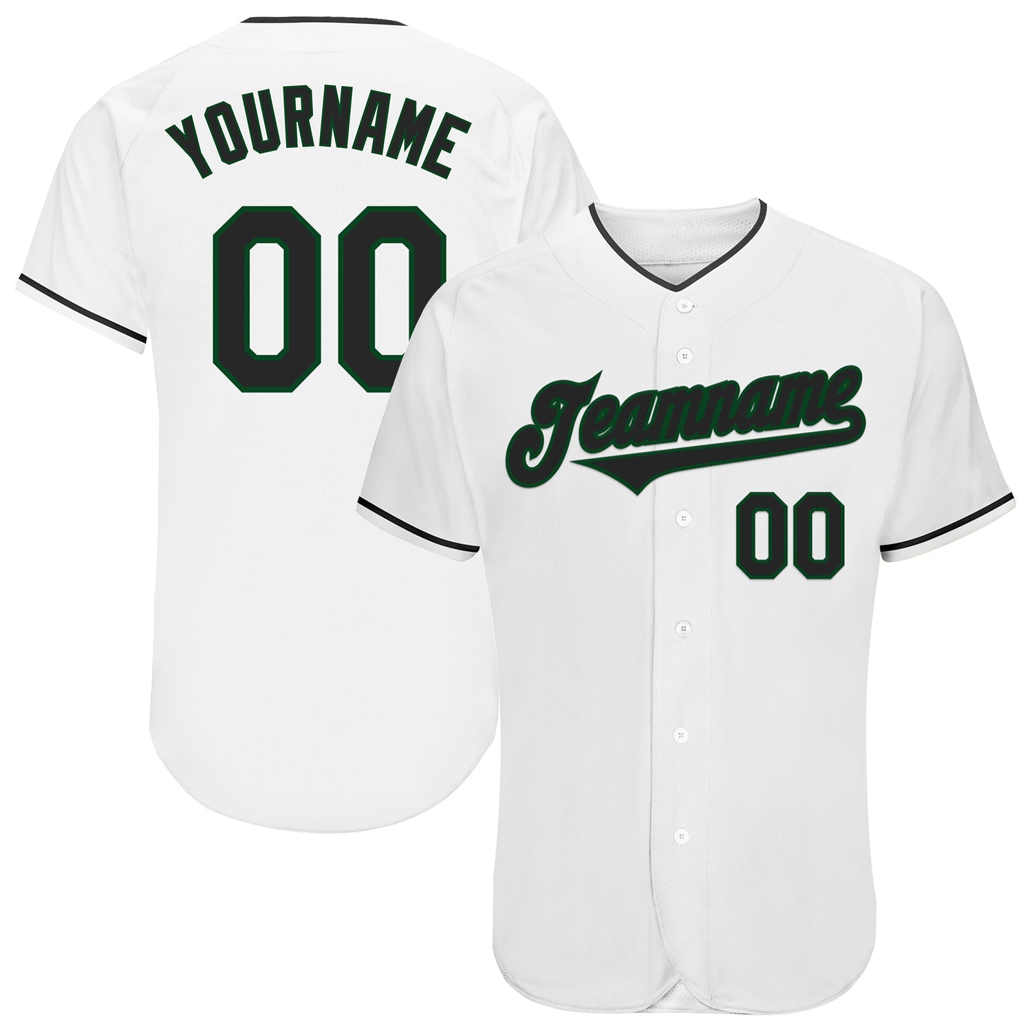 Custom White Black-Green Authentic Baseball Jersey - Main View
