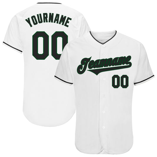 Custom White Black-Green Authentic Baseball Jersey - Main View