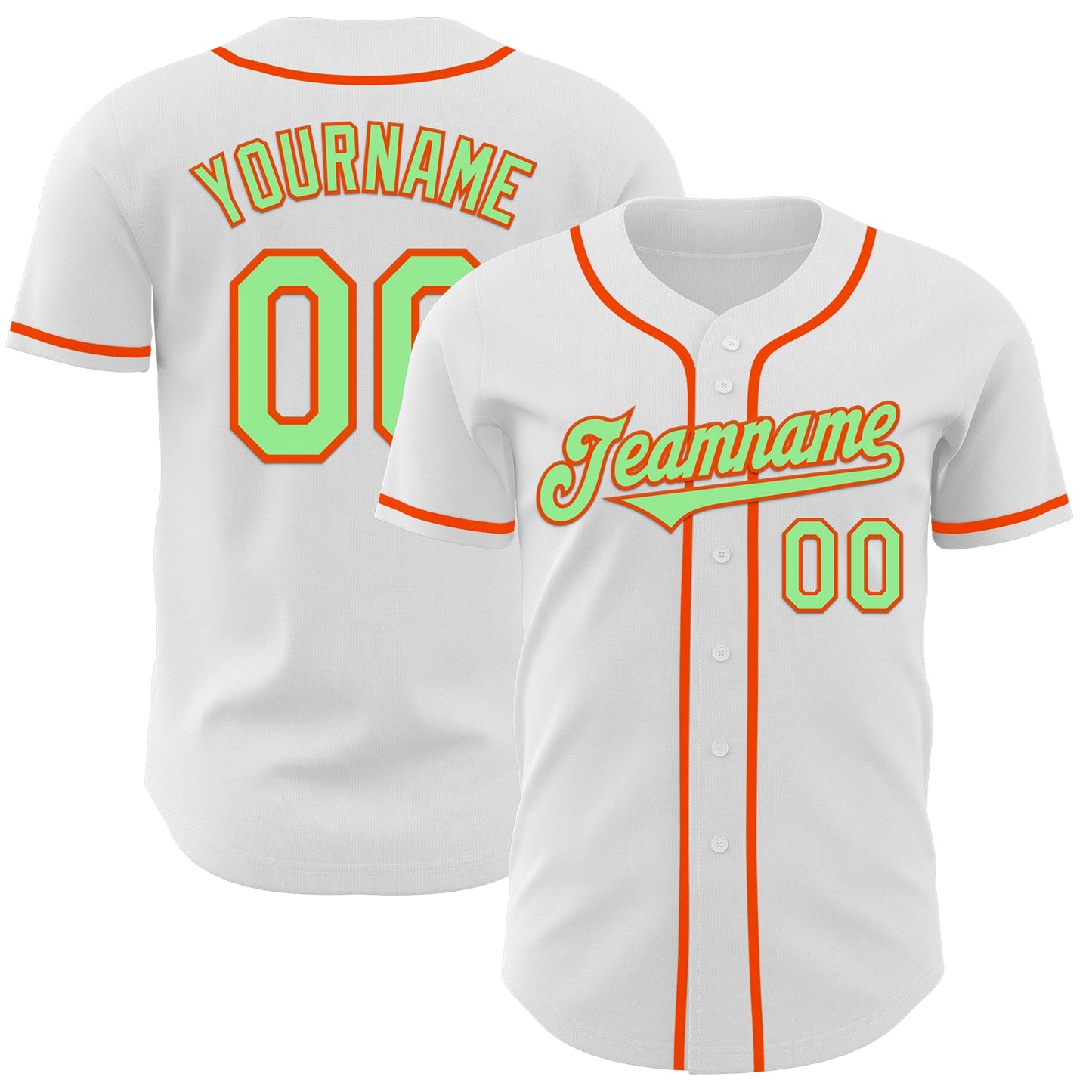 Custom White Pea Green-Orange Authentic Baseball Jersey - Main View