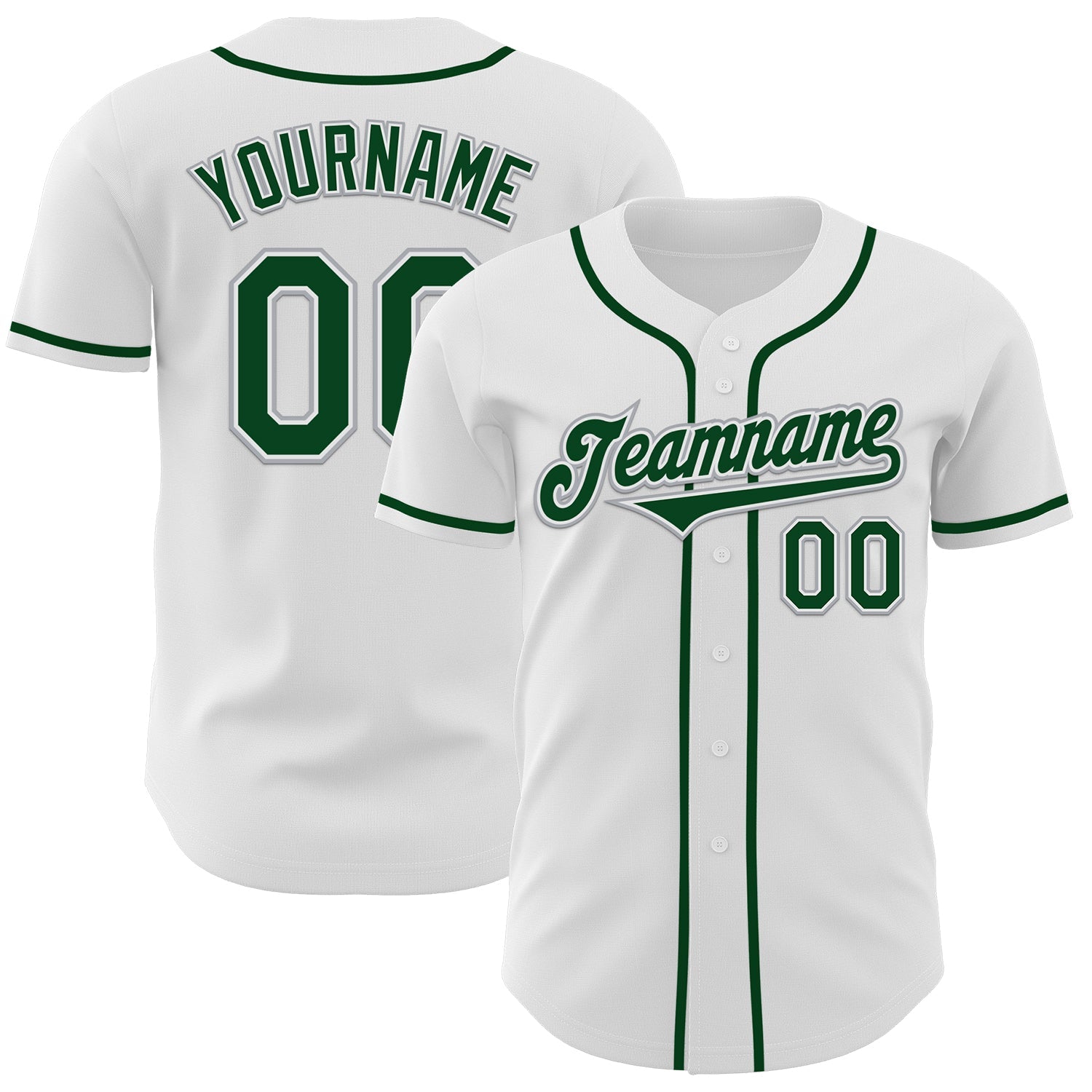Custom White Green-Gray Authentic Baseball Jersey - Main View