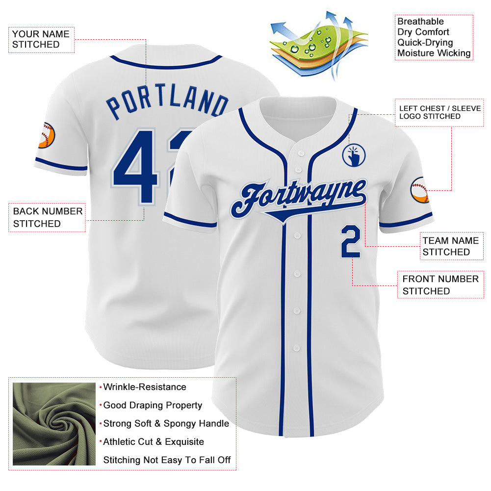 Custom White Royal-Silver Authentic Baseball Jersey view 3