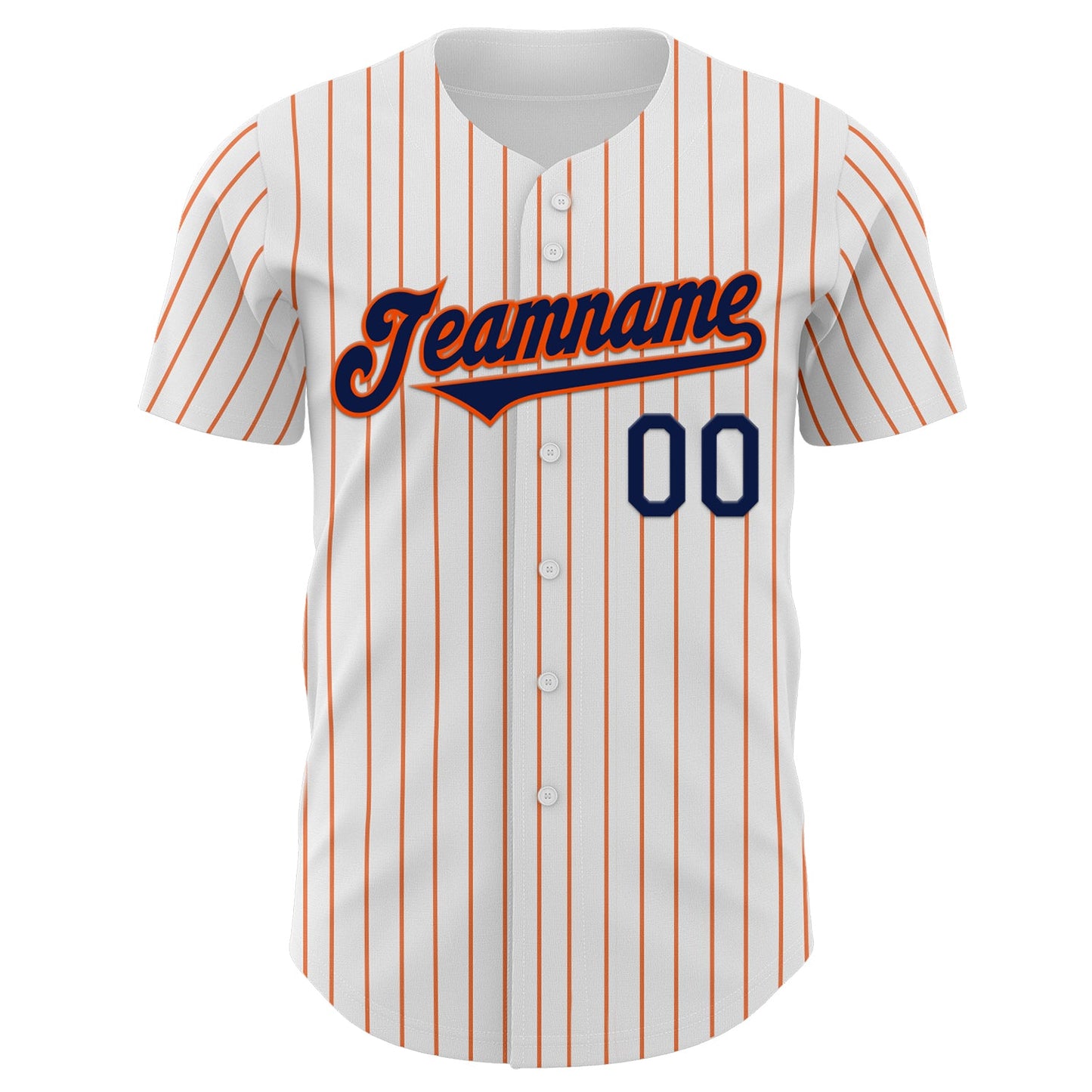 Custom White Orange Pinstripe Navy Authentic Baseball Jersey view 2