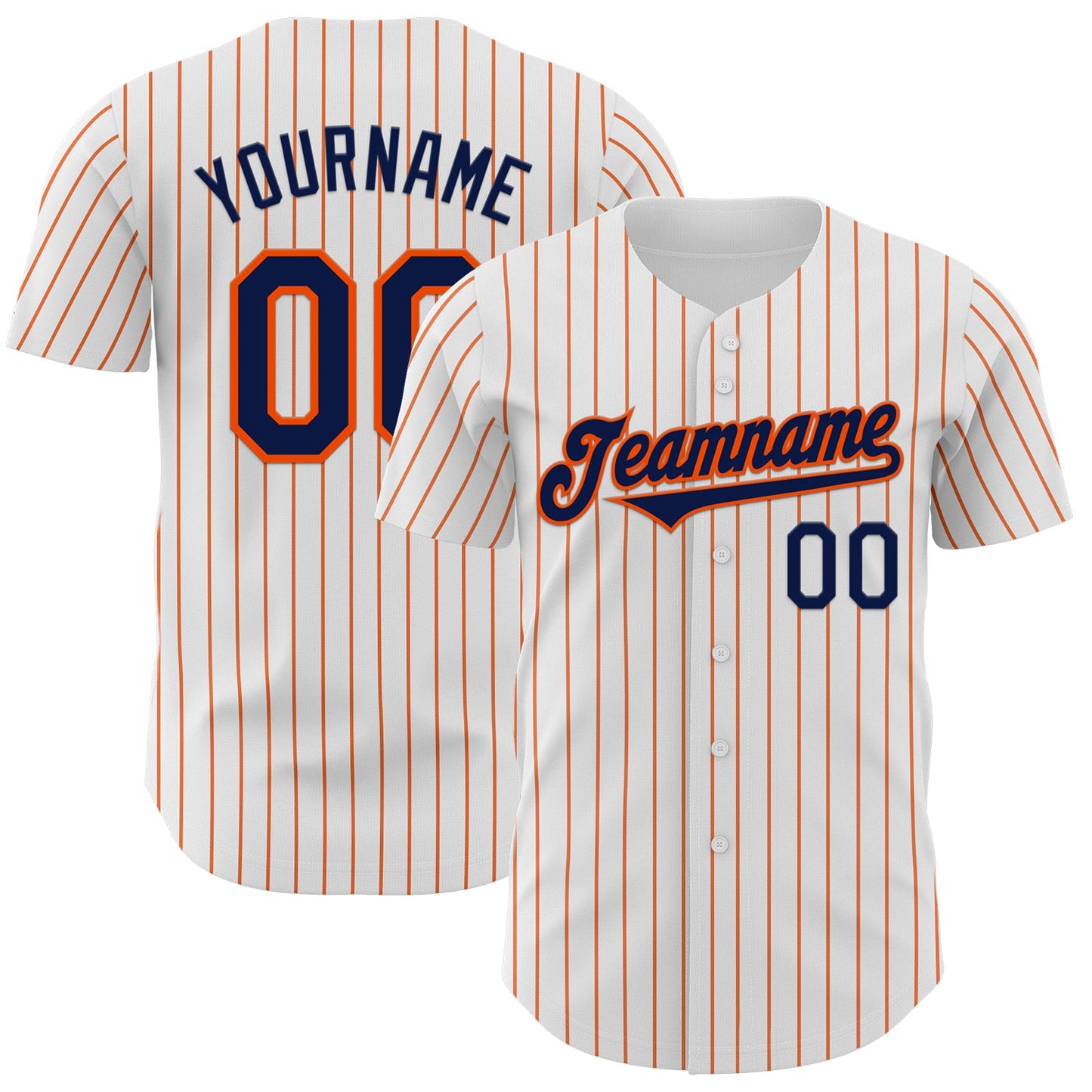 Custom White Orange Pinstripe Navy Authentic Baseball Jersey - Main View