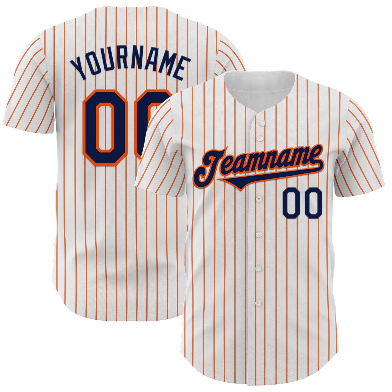 Custom White Orange Pinstripe Navy Authentic Baseball Jersey - Main View