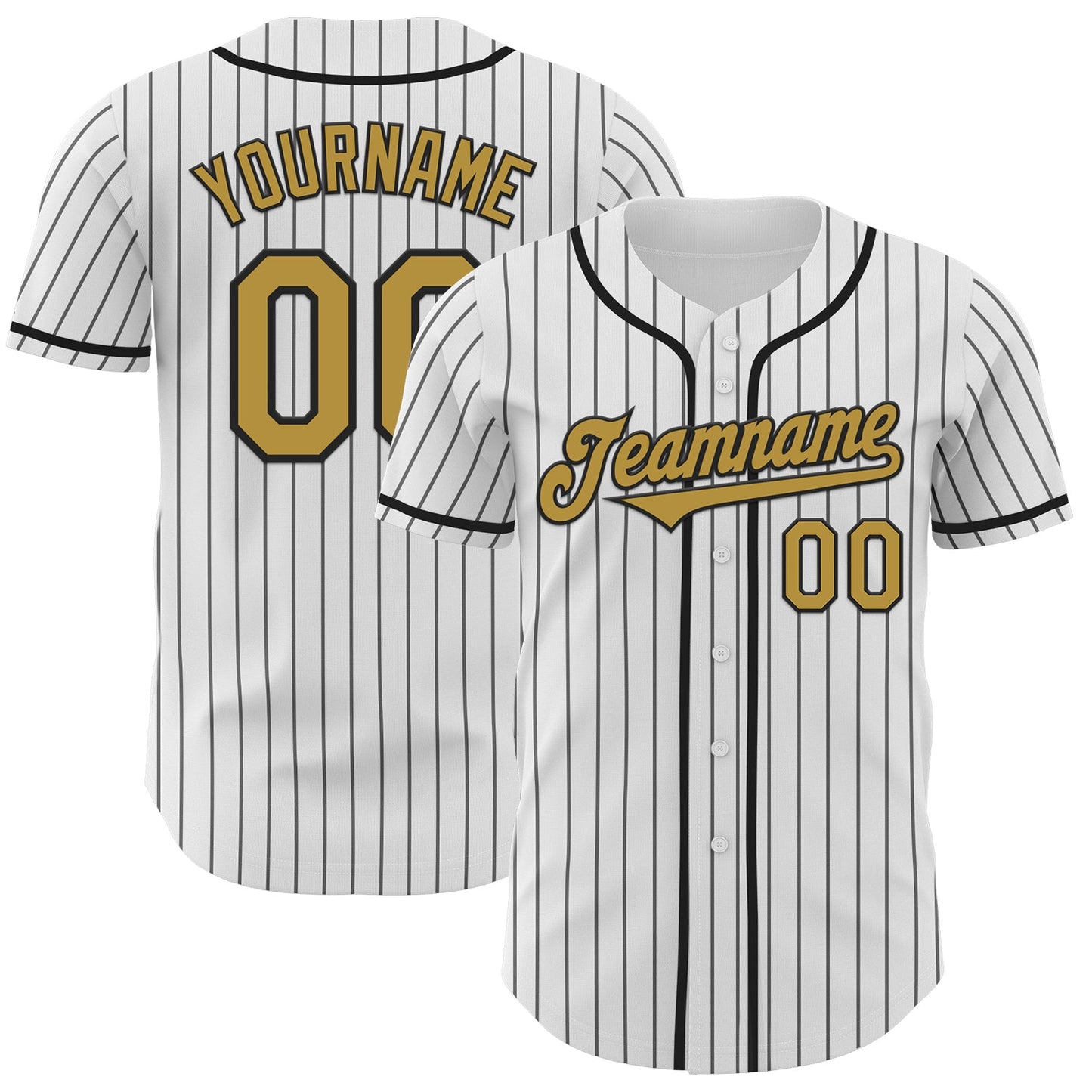 Custom White Black Pinstripe Old Gold Authentic Baseball Jersey - Main View