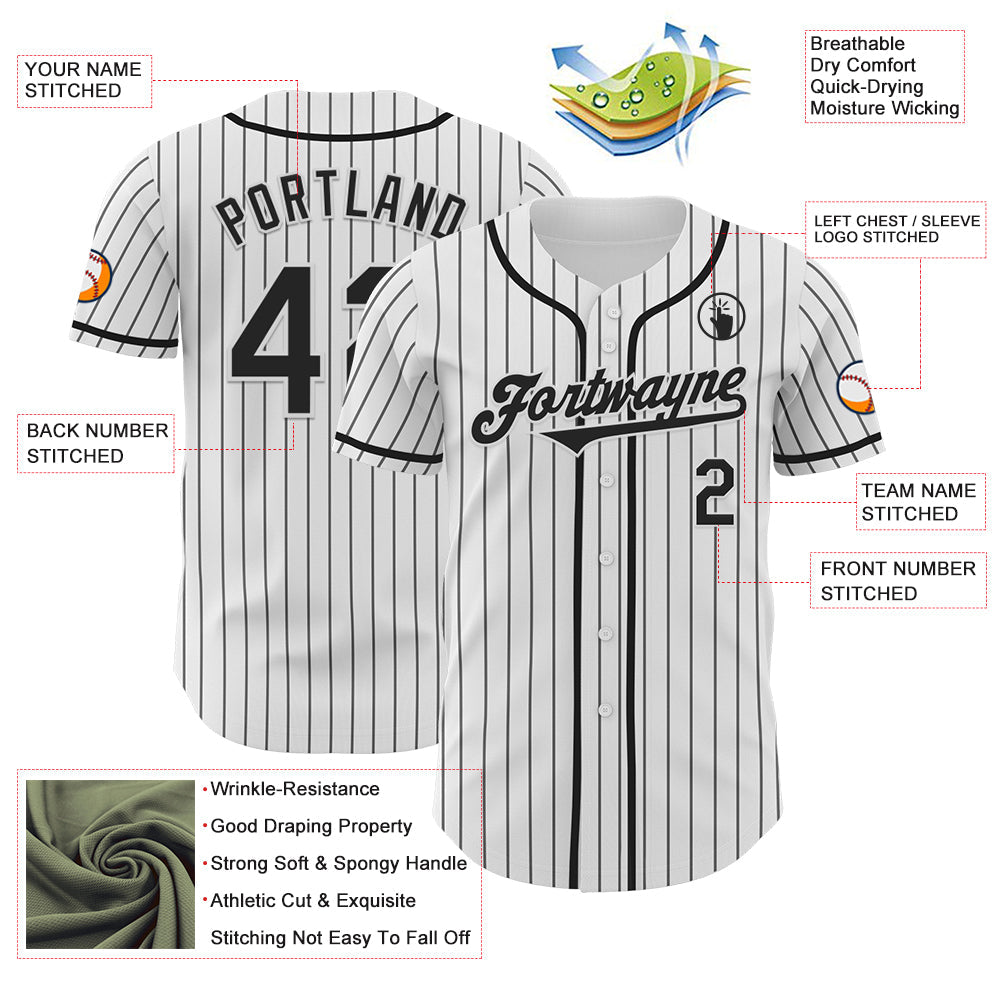 Custom White Black Pinstripe Black Authentic Baseball Jersey view 3