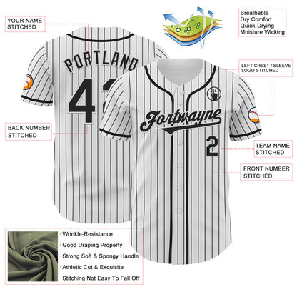 Custom White Black Pinstripe Black Authentic Baseball Jersey view 3
