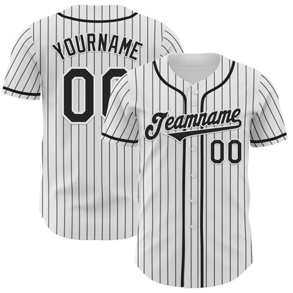 Custom White Black Pinstripe Black Authentic Baseball Jersey - Main View