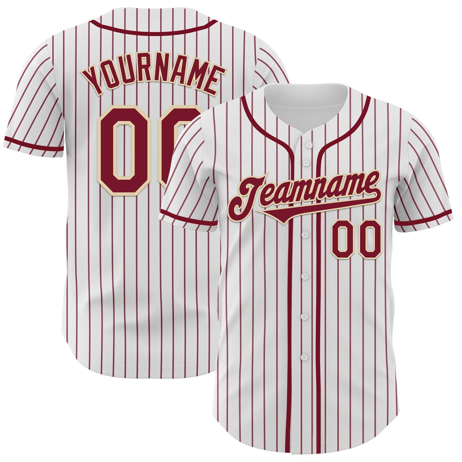 Custom White Crimson Pinstripe Cream Authentic Baseball Jersey - Main View