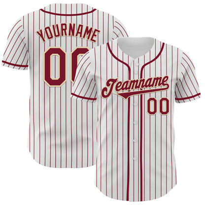Custom White Crimson Pinstripe Cream Authentic Baseball Jersey - Main View