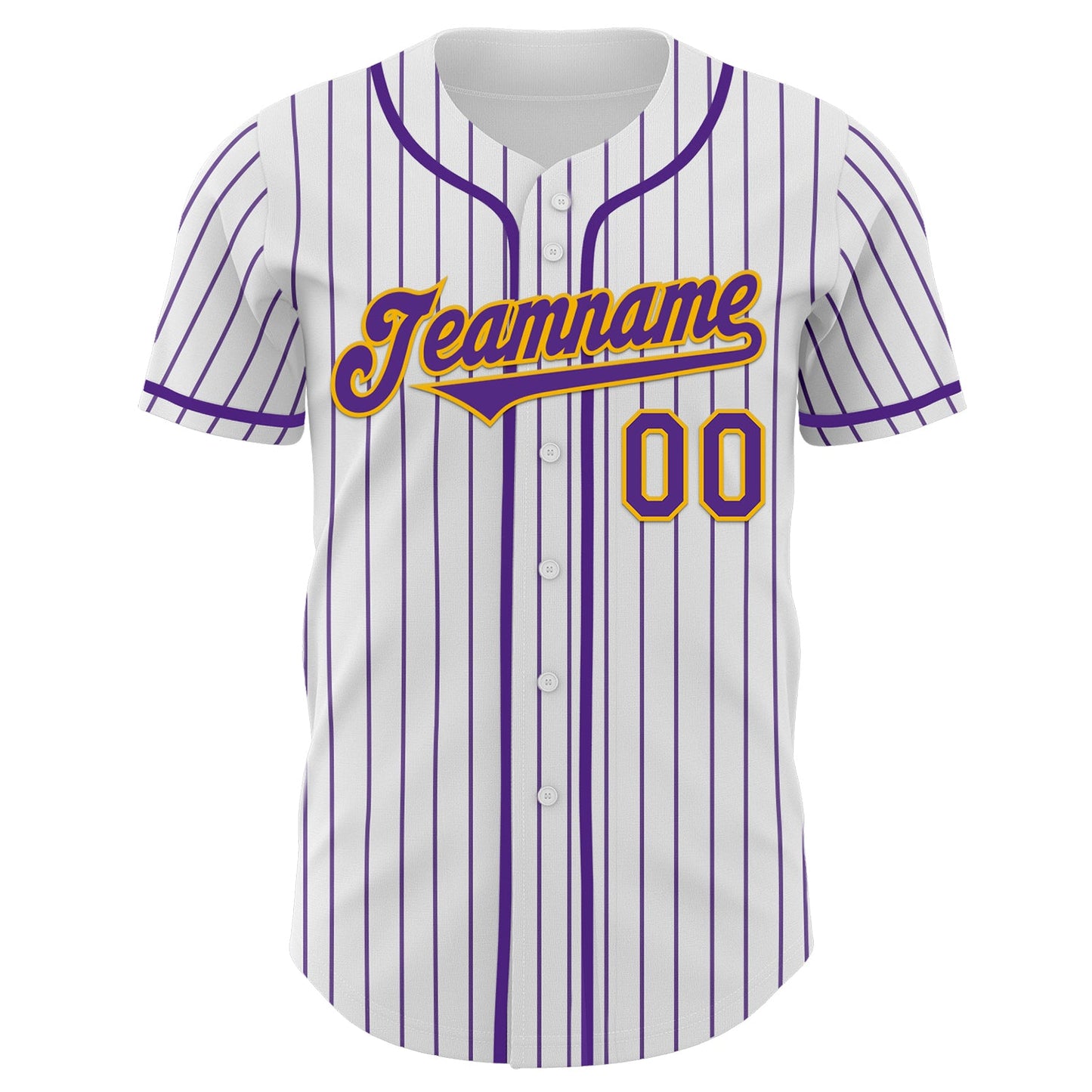Custom White Purple Pinstripe Gold Authentic Baseball Jersey view 2