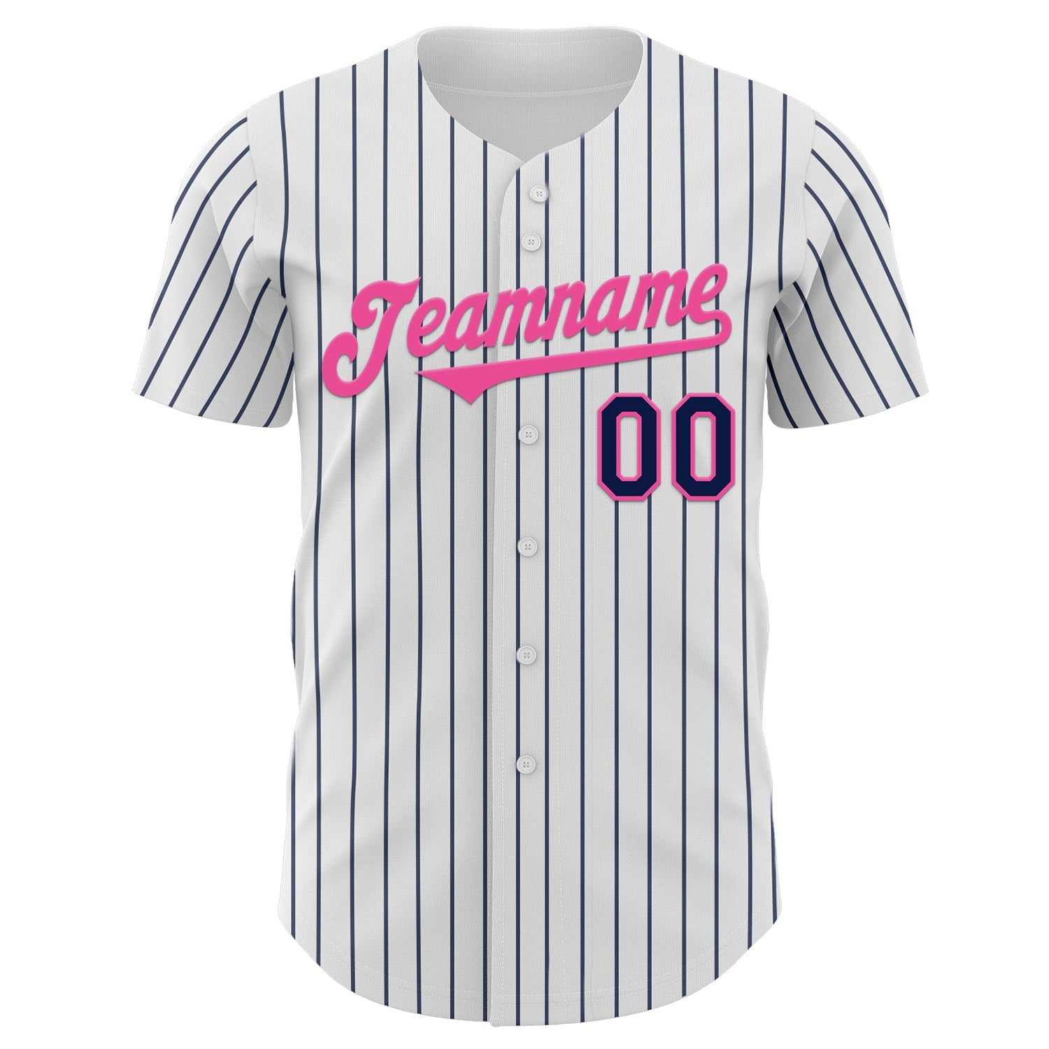 Custom White Navy Pinstripe Pink Authentic Baseball Jersey view 2