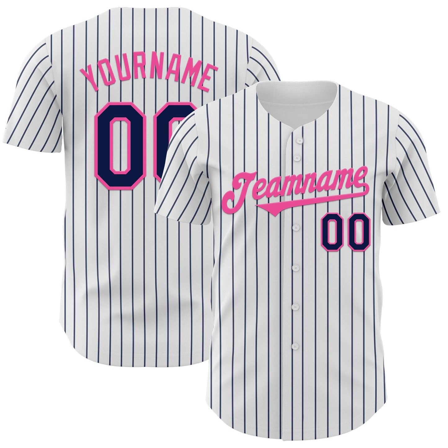 Custom White Navy Pinstripe Pink Authentic Baseball Jersey - Main View