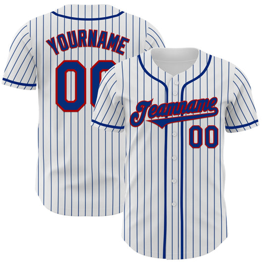 Custom White Royal Pinstripe Red Authentic Baseball Jersey - Main View