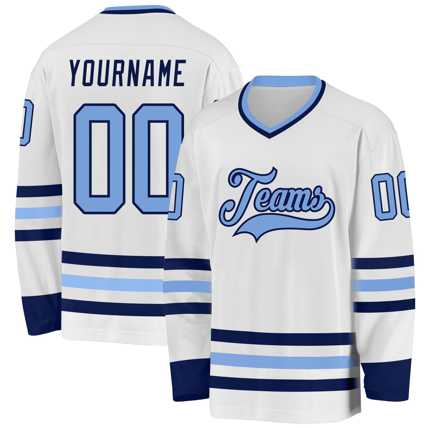 Custom White Light Blue-Navy Hockey Jersey - Main View