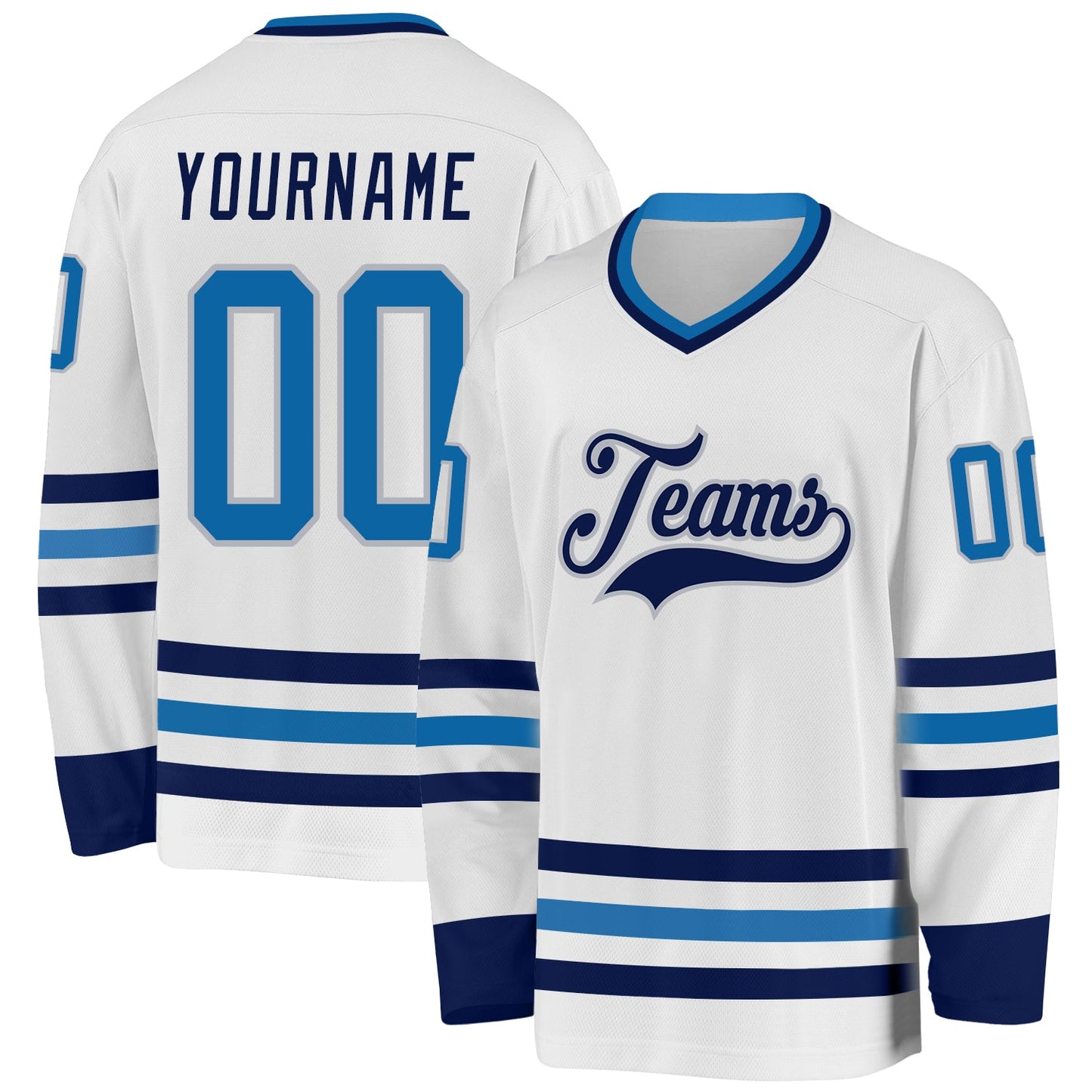 Custom White Blue Navy-Gray Hockey Jersey - Main View