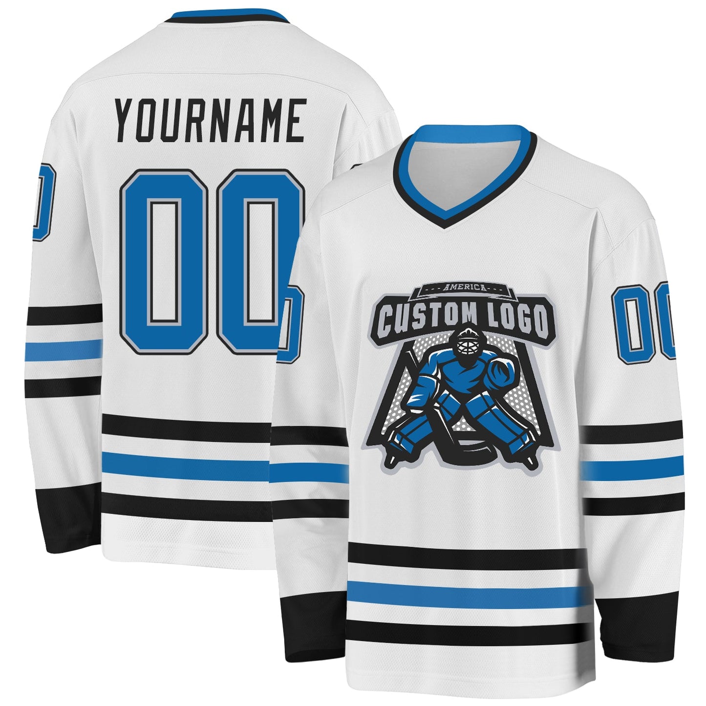Custom White Blue Gray-Black Hockey Jersey view 2