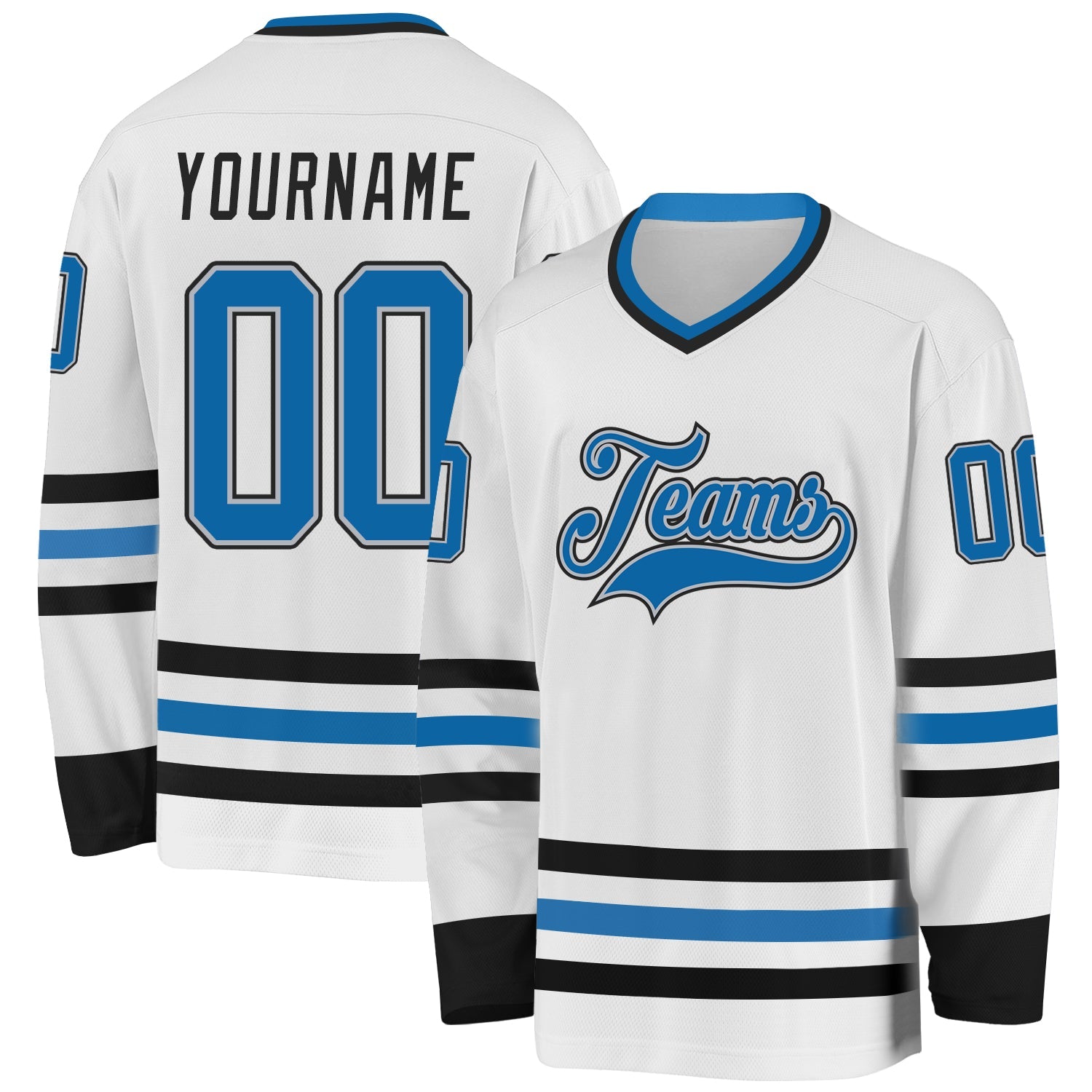 Custom White Blue Gray-Black Hockey Jersey - Main View