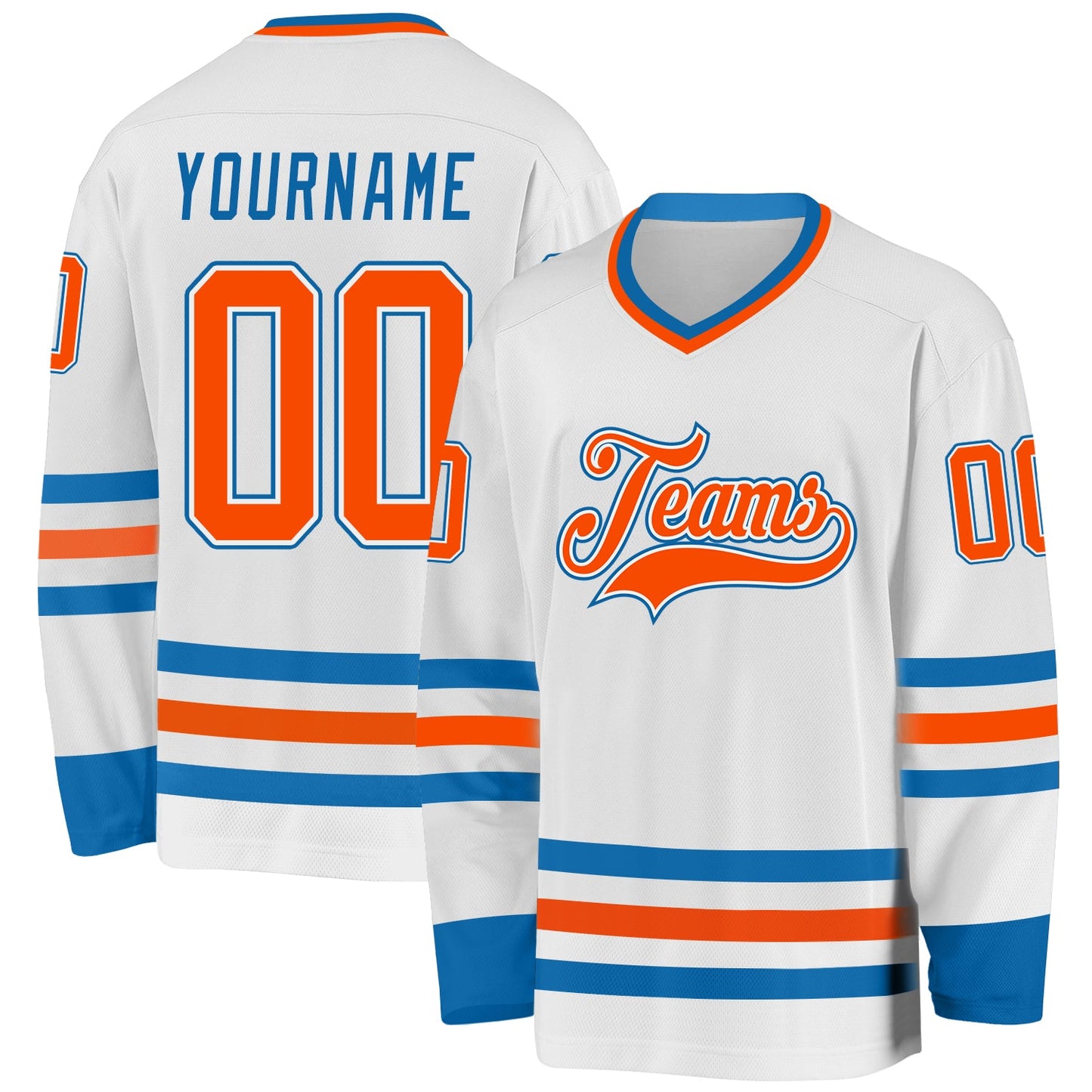 Custom White Orange-Blue Hockey Jersey - Main View